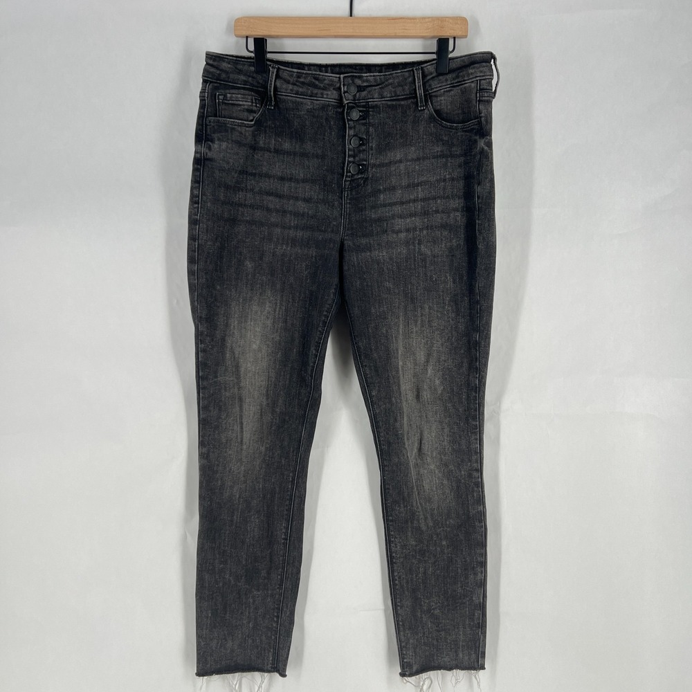 Old Navy Super Skinny Jeans Womens‎ 14 Black High Rise Slim Pockets Frayed Hem